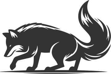 A fox crouching low, stalking something animal vector silhouette