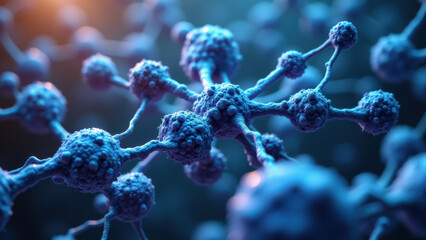 Semaglutide molecule illustrated in high resolution with surrounding water molecules.