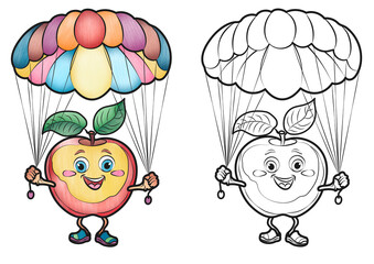 Coloring Page For Kids, Coloring, Fruits, Cute Cartoon Apple