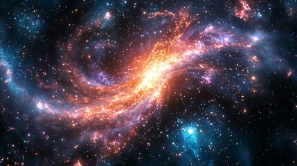 Naklejka premium Bright Cosmic Spiral Galaxy with Stars and Nebula in Deep Space Exploration Imagery