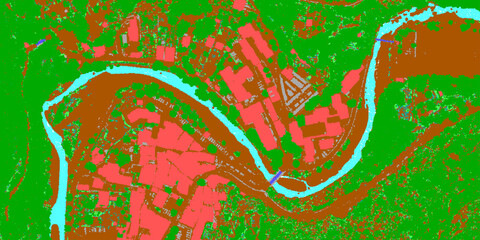 Concept de fond géographique - Données lidar HD - Vue aérienne de la topographie et hydrographie d'un territoire montagneux - Rendu 2d modèle numérique de terrain et nuage de points Lidar HD