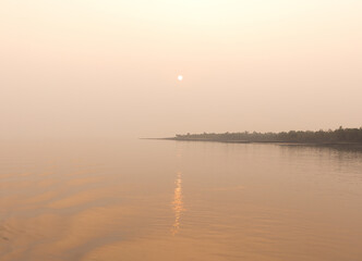 Mangrove forest island at Sundarban tiger reserve during sunset, India