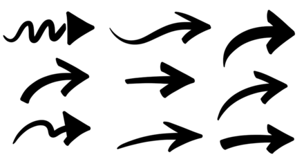 Hand-drawn PNG arrows set with transparent background, ideal for presentations, infographics, social media, graphic design, digital scrapbooking, educational materials, and creative projects