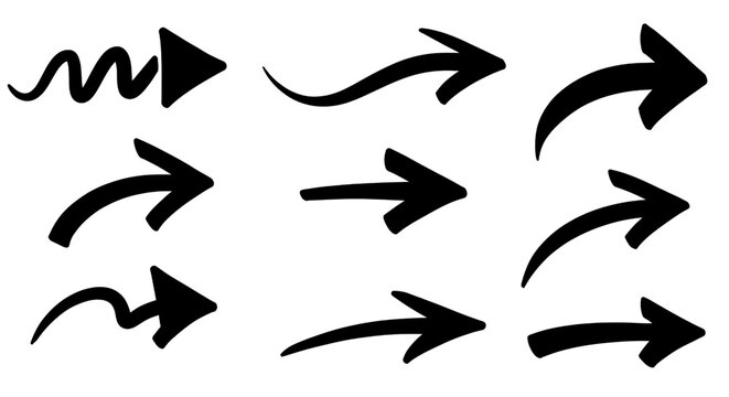 Hand-drawn PNG arrows set with transparent background, ideal for presentations, infographics, social media, graphic design, digital scrapbooking, educational materials, and creative projects