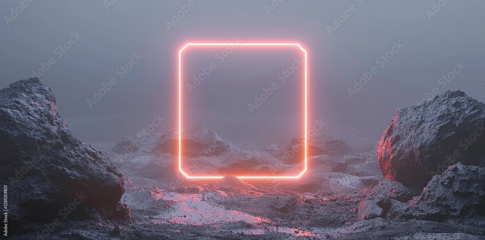 Poster hologram and portal technology represent a futuristic concept, accompanied by a hexagonal technology