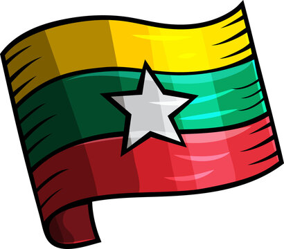 Cartoon Funny Myanmar Flag Illustration