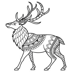 Detailed Zentangle Deer Coloring Page: Intricate Antlered Stag Illustration for Relaxation & Creative Art Therapy for Adults & Kids