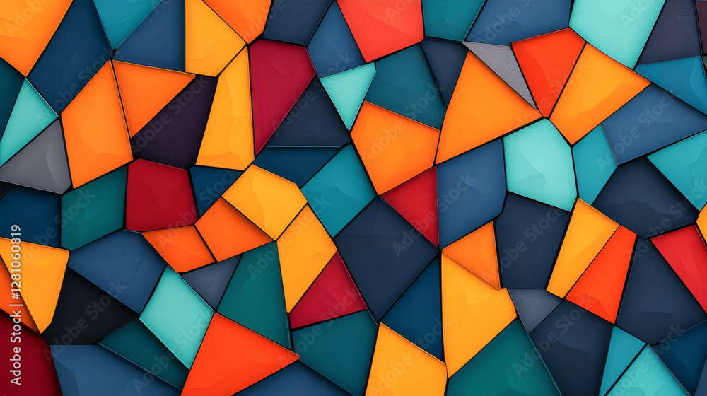 Poster colorful geometric shapes create an abstract mosaic design for creative projects.