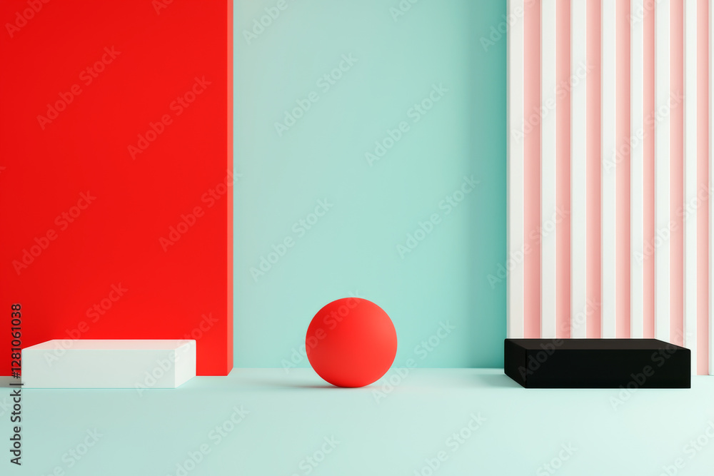 Poster colorful geometric shapes with bold patterns create a modern and minimalistic aesthetic.