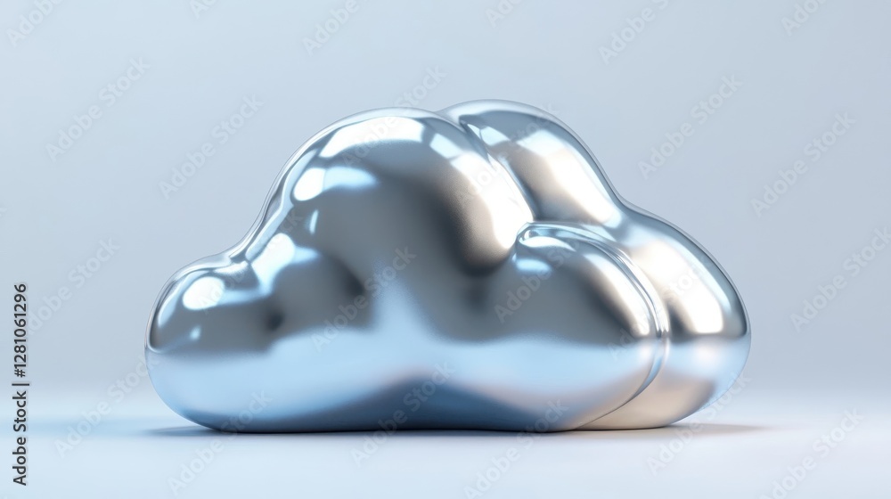 Poster a metallic cloud shaped object sits on a plain background