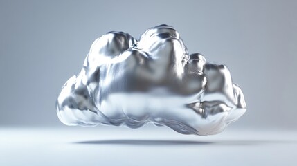 A metallic cloud sculpture floats in space