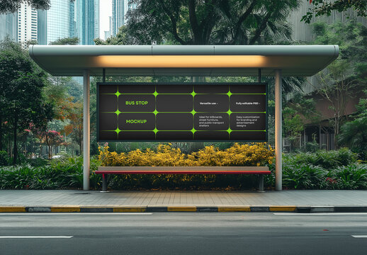 Bus Stop Billboard Mockup in Green Urban Park Environment &ndash; Realistic Outdoor Ad Display Template for Public Transport, Local Campaigns, or Smart City Branding