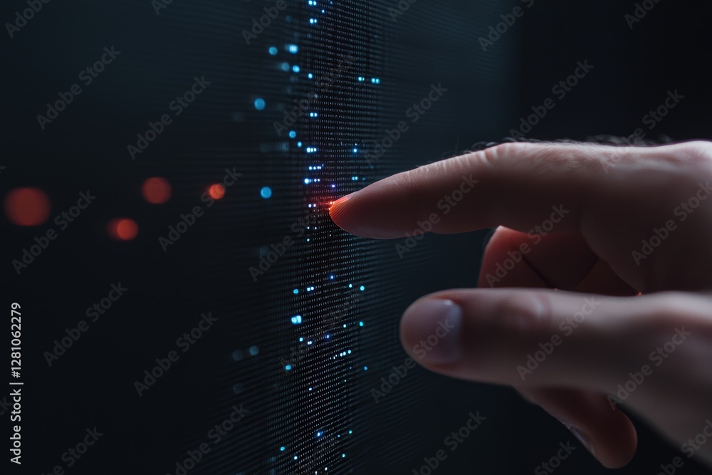 Poster a laptop computer is being used by a businessman's hand, showing a data host server storage icon for