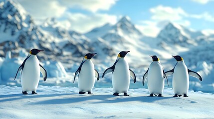 Obraz premium Magnificent Emperor Penguins Unite in Icy Antarctica Landscape