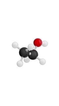 Molecule of Ethanol. Animated chemical 3D Model: Ball and stick. Molecular Formula: C2H5OH. White background. Seamless loop. Vertical screen. 3D rendering.