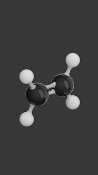 Molecule: Ethene. Chemical Structure Model: Ball and stick. Molecular Formula: C2H4. Isolated on a gray background. Seamless looping Vertical video. 3D render.