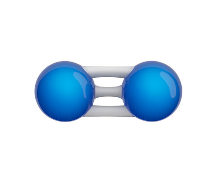 Molecule of Nitrogen. Diatomic gas. Molecular formula: N2. Chemical model: Ball and stick. Isolated. Transparent background. 3D illustration