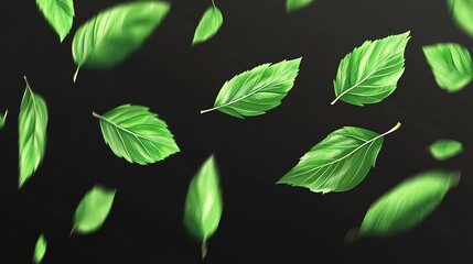 Green Leaves Blowing in the Wind Vector Illustration on Black Background