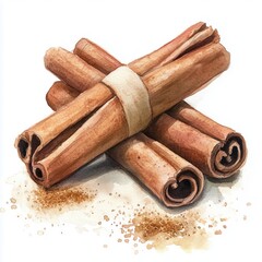 Artistic watercolor of cinnamon sticks illustrating texture and warm earthy tones
