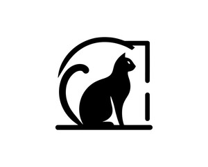 Silhouette Cat logo design icon symbol vector illustration.