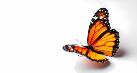 butterfly with orange wings is sitting on a white background
