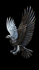 Obraz premium A Metallic Eagle in Flight Soaring Gracefully
