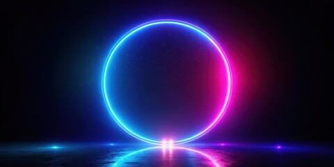 A glowing neon circle frame with a futuristic, high-tech aesthetic, set against a dark or black background, giving an otherworldly ambiance to the image , circle frame, abstract