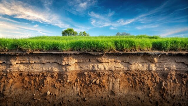 Layered Soil Profile with Grass Erosion, geology , landscape,  geology , landscape