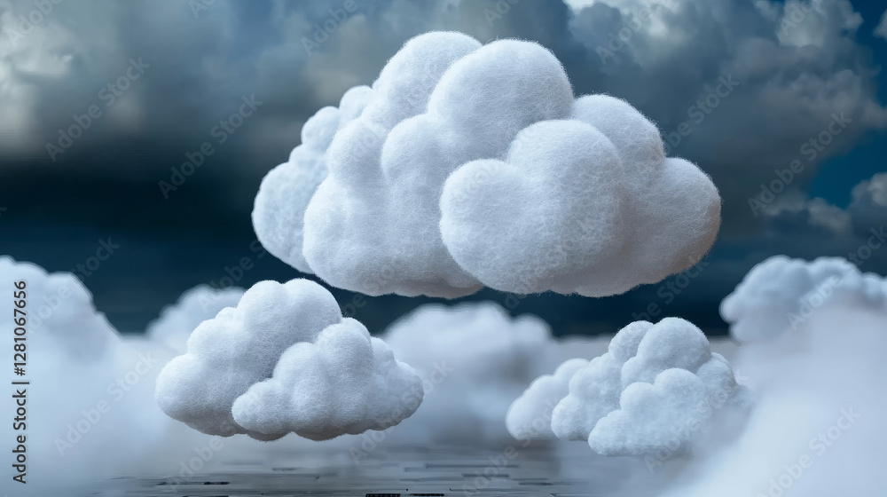 Aufkleber fluffy white clouds float in dramatic sky, creating serene and dreamy atmosphere. contrast between c