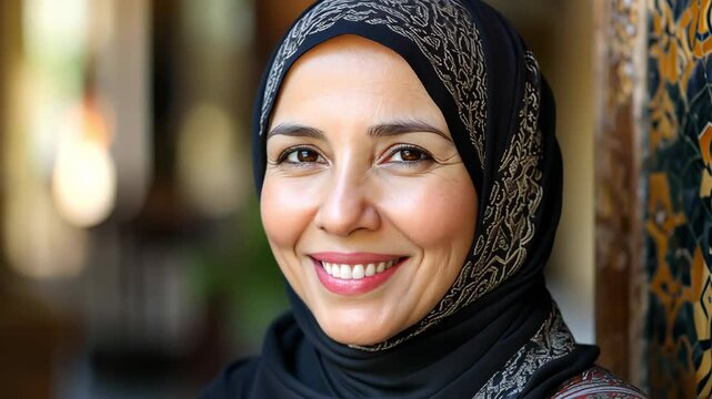 Portrait of smiling middle easter woman in hijab