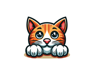 Cute cartoon cat logo design vector template