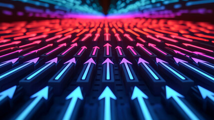 Obraz premium Dynamic arrows in blue and red, symbolizing progress and direction in technology.