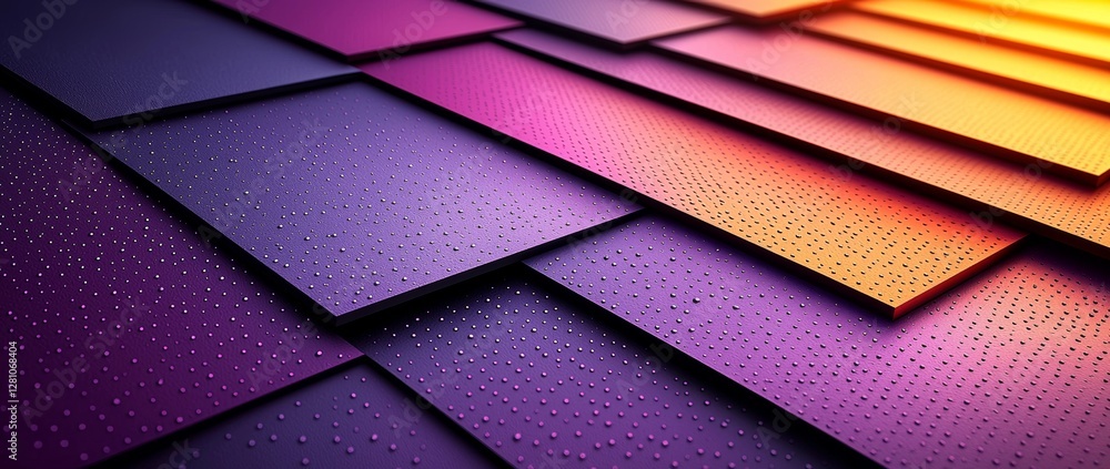 Poster horizontal abstract design with halftone patterns set against a purple background
