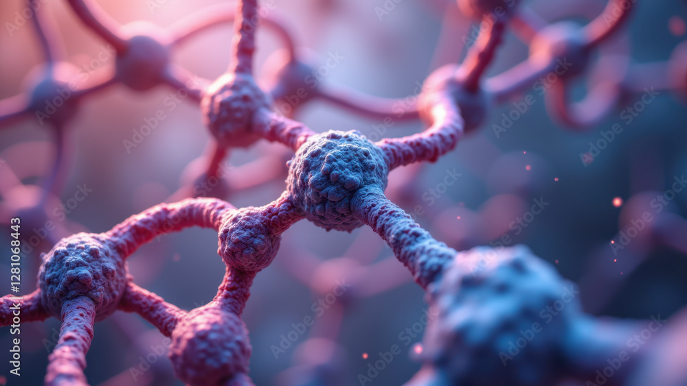 Aufkleber high-resolution microscopic view of a semaglutide molecule within a network of neurons.