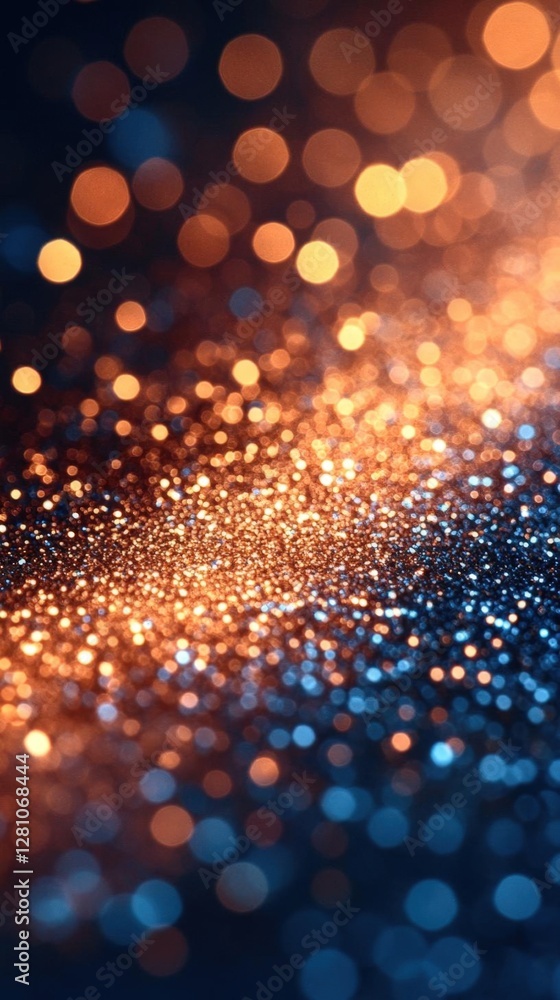 Poster abstract bokeh background with blue and orange lights creating a festive atmosphere