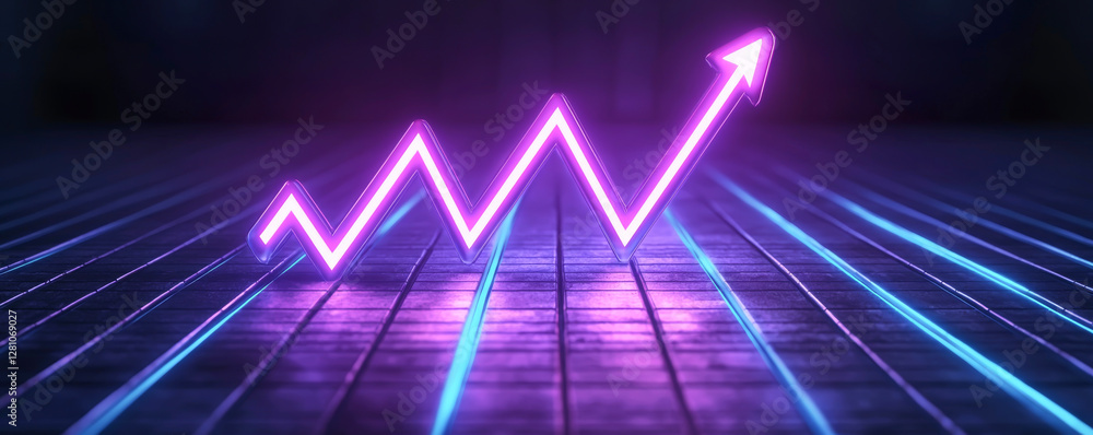 Poster dynamic graph showing growth trend in a modern digital environment with neon lights.