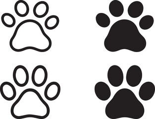 Simple Black and White Paw Print Icons