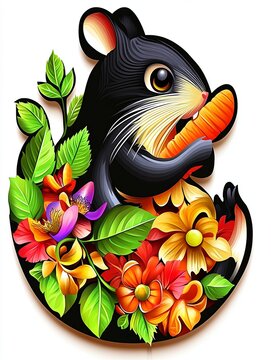 black hamster eating carrot colorful flowers clip art preview