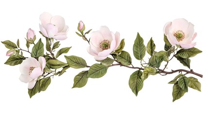 Fototapeta premium Magnolias on Branch Isolated Against White Background for Design
