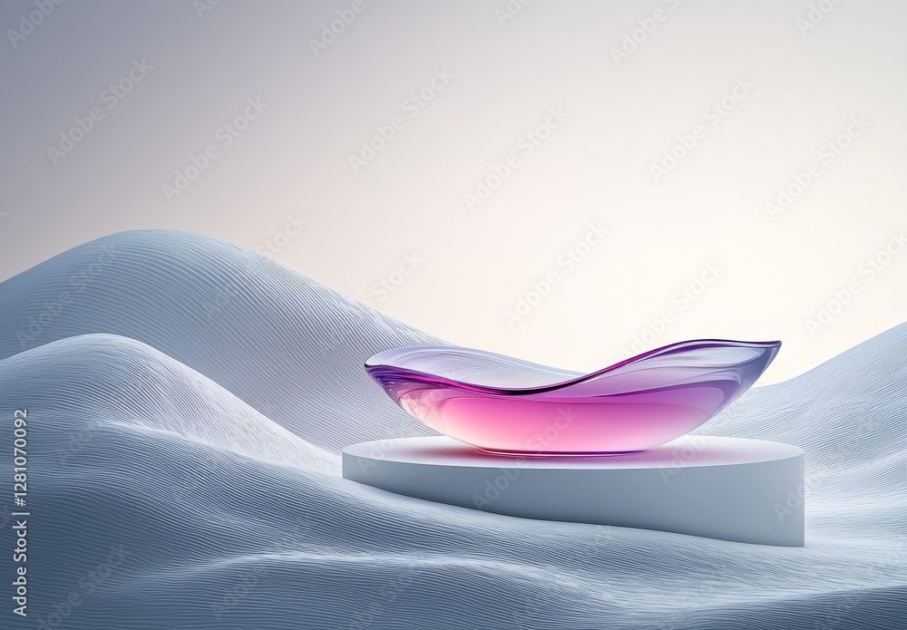 Poster transparent clear 3d abstract liquid glass with chromatic fold wave lines. it features a rainbow flu