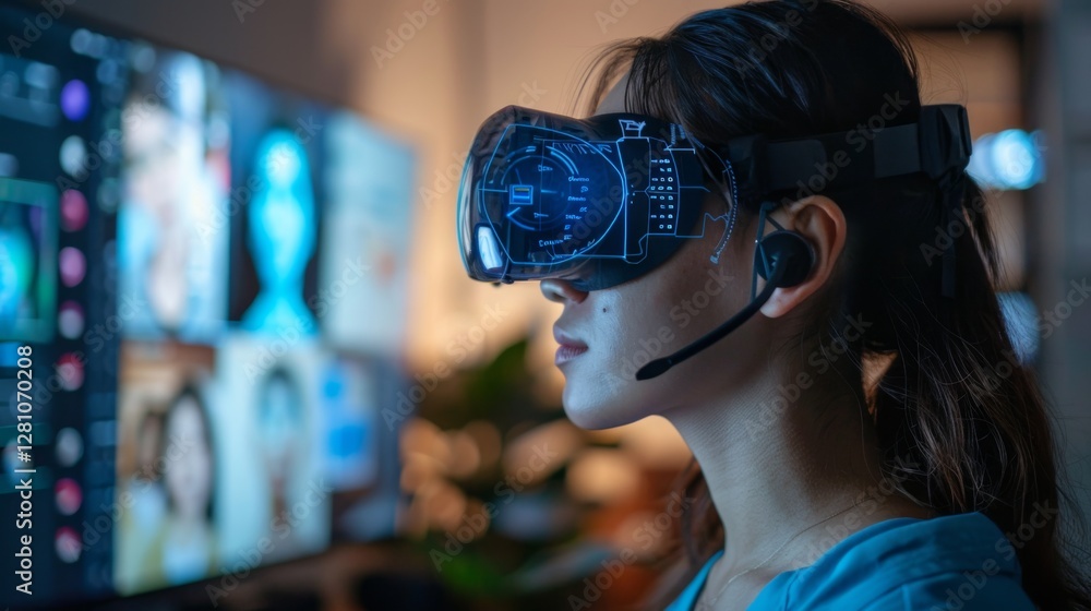 Aufkleber a person engages with virtual reality technology to access digital therapy resources, focusing on mi