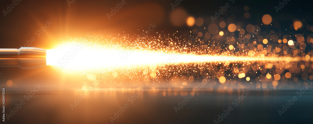 Aufkleber dynamic motion of a bullet with sparks and light effects in a high-speed environment.