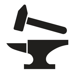 Blacksmith icon. Anvil and hammer. Vector icon isolated on white background