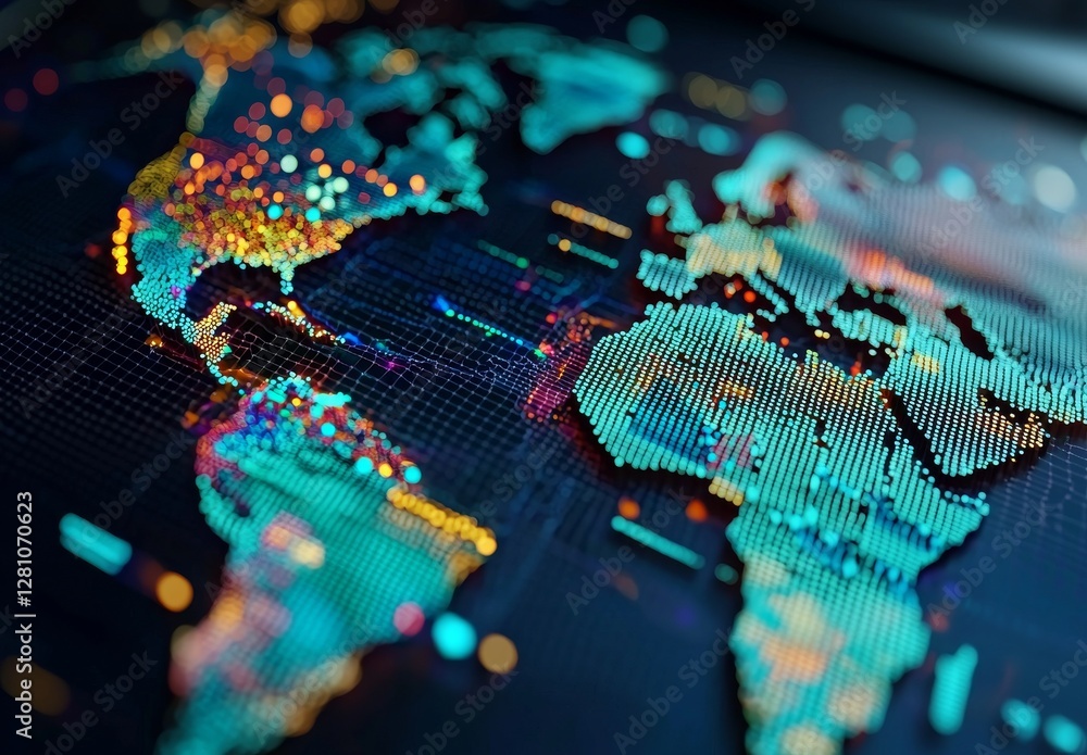 Poster the digital age and global connectivity are represented by a complex network of lines and dots surro