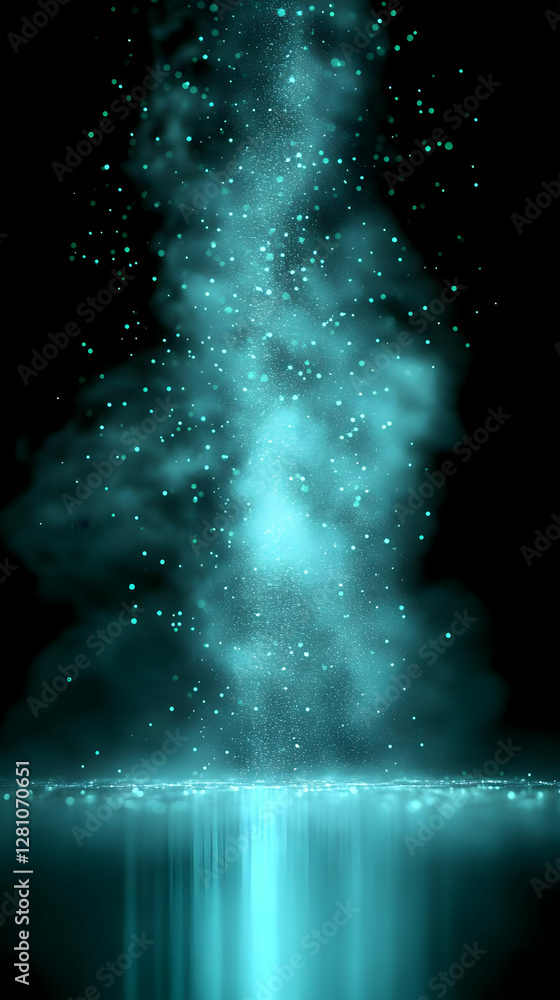 Poster abstract cyan smoke effect with sparkles on dark background perfect for graphic design
