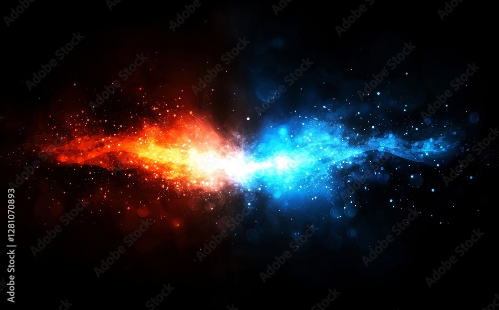 Aufkleber the abstract background is characterized by red and blue bokeh lights set against a dark canvas
