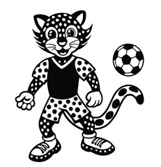 Cartoon Cheetah Soccer Player Mascot Black and White Vector Illustration