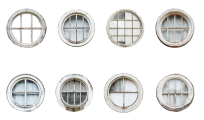 Vintage Circular Window with Rustic Wooden Frame set 