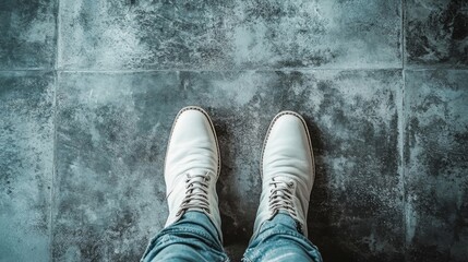 White Boots and Jeans on a Textured Floor