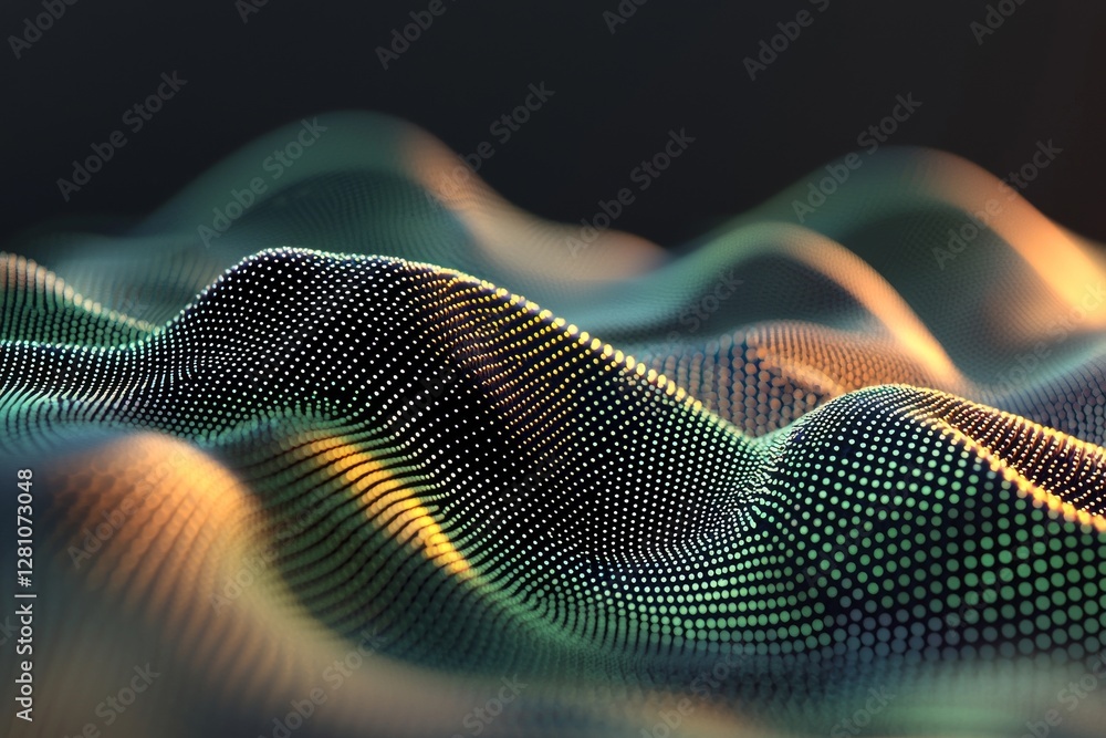 Poster the background is a digital representation of an abstract green wave accompanied by glowing dots